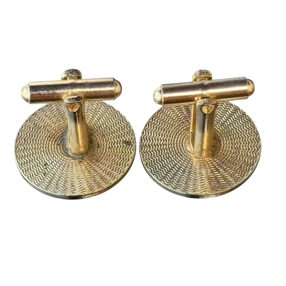 Horse Head Cufflinks Gold Tone Crackle Enamel Round Figural Brown Horse Vintage‎